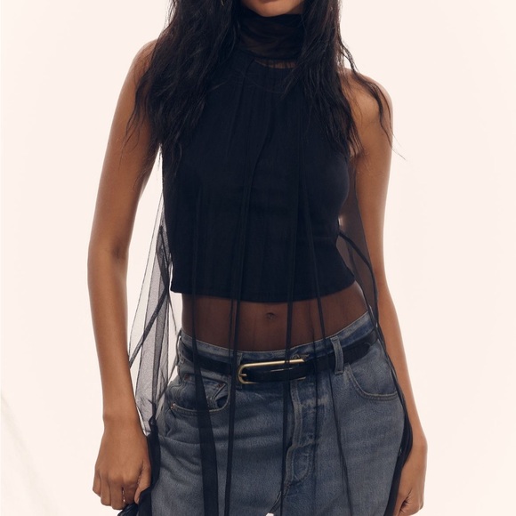 Sunday in Brooklyn Sheer Tulle Halter Tunic Black. - Picture 4 of 9